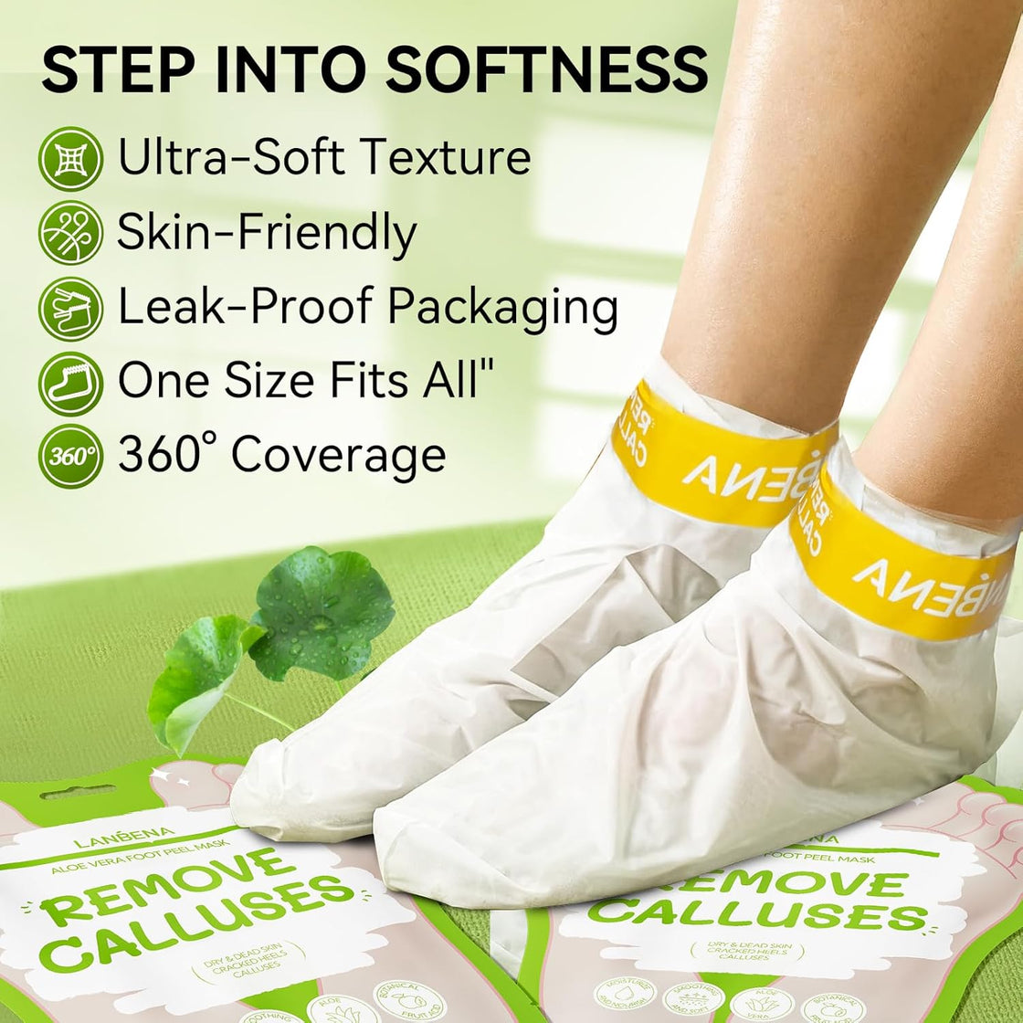 LANBENA Aloe Vera Foot Peel Mask – Gentle Exfoliation & Hydration for Baby-Soft Feet