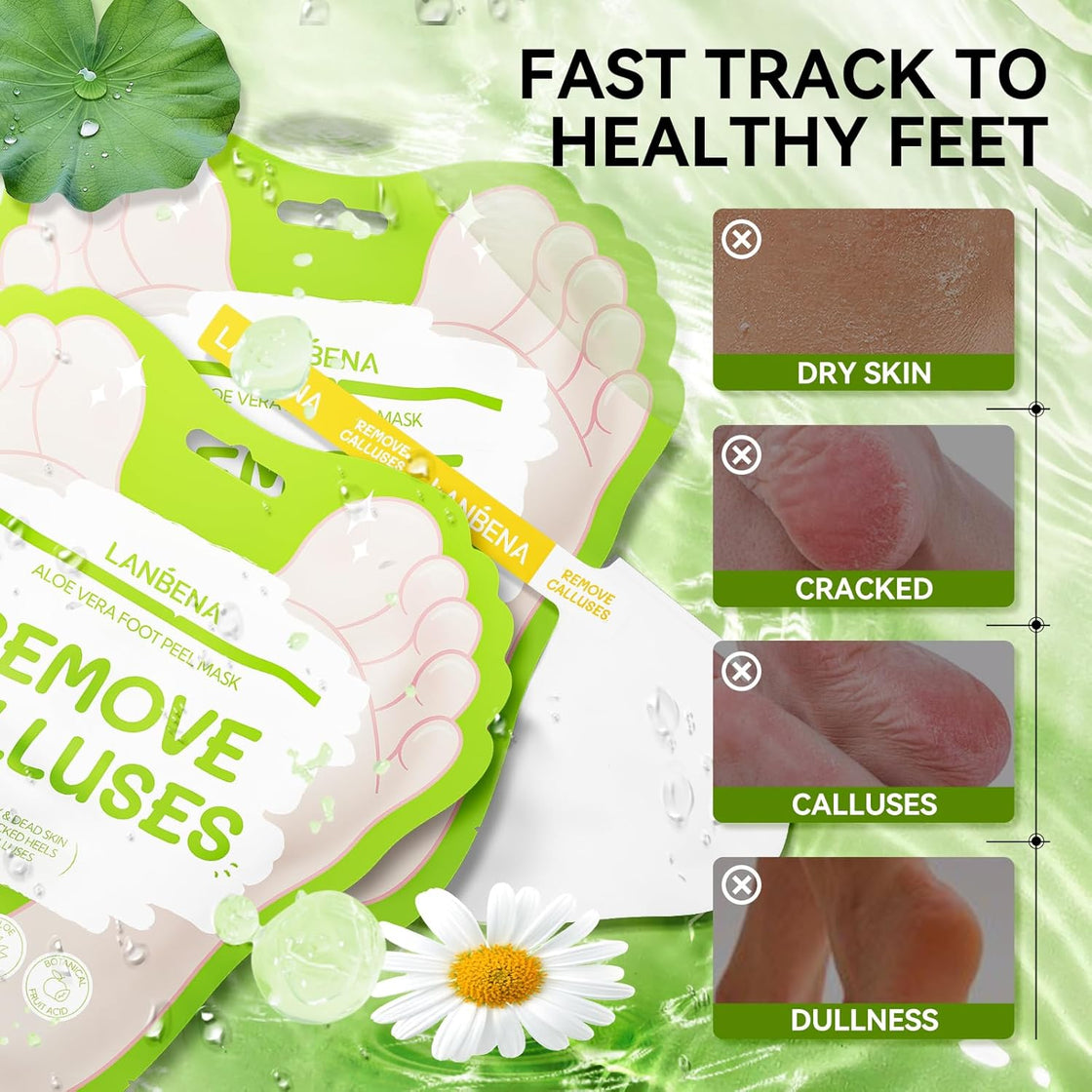 LANBENA Aloe Vera Foot Peel Mask – Gentle Exfoliation & Hydration for Baby-Soft Feet