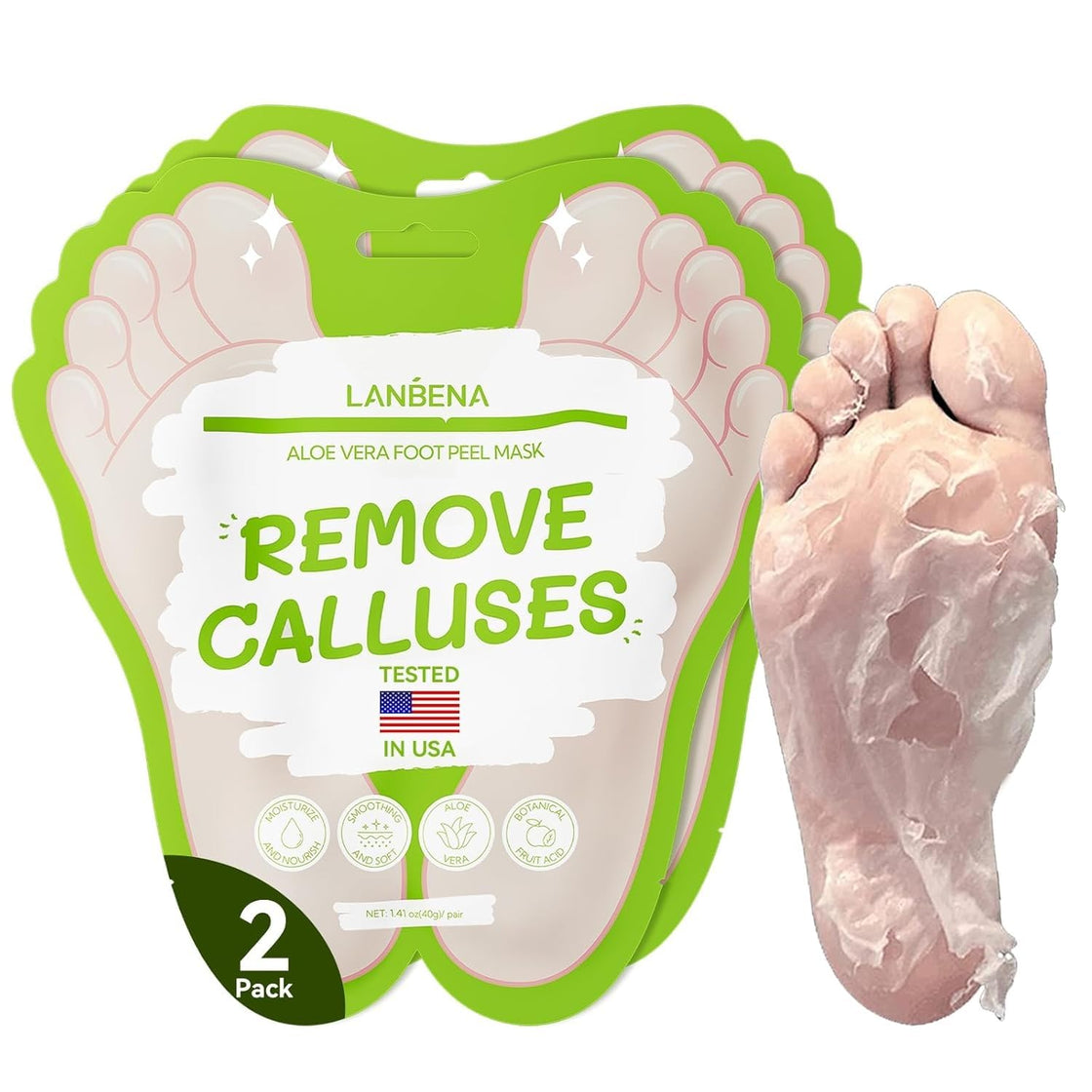 LANBENA Aloe Vera Foot Peel Mask – Gentle Exfoliation & Hydration for Baby-Soft Feet