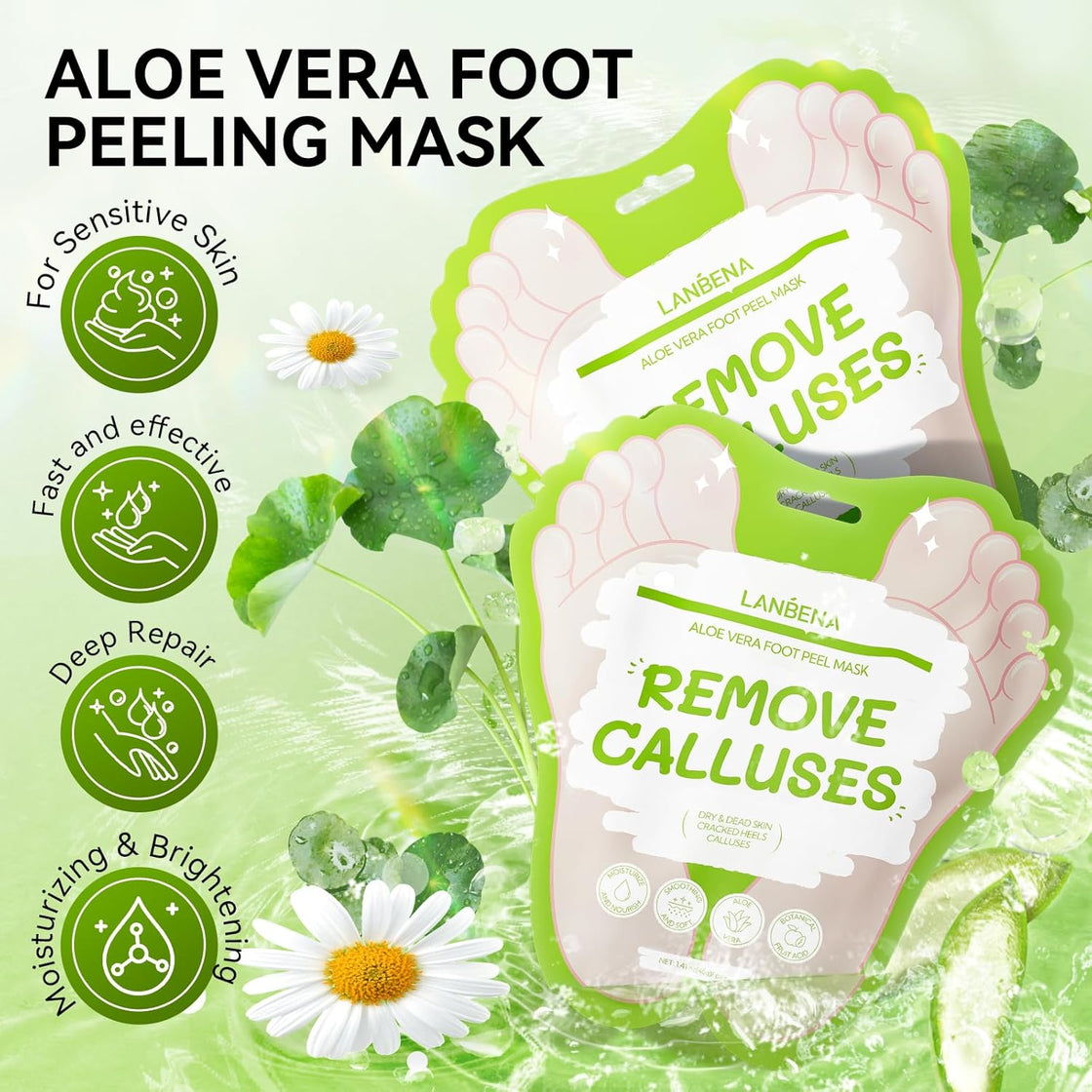 LANBENA Aloe Vera Foot Peel Mask – Gentle Exfoliation & Hydration for Baby-Soft Feet
