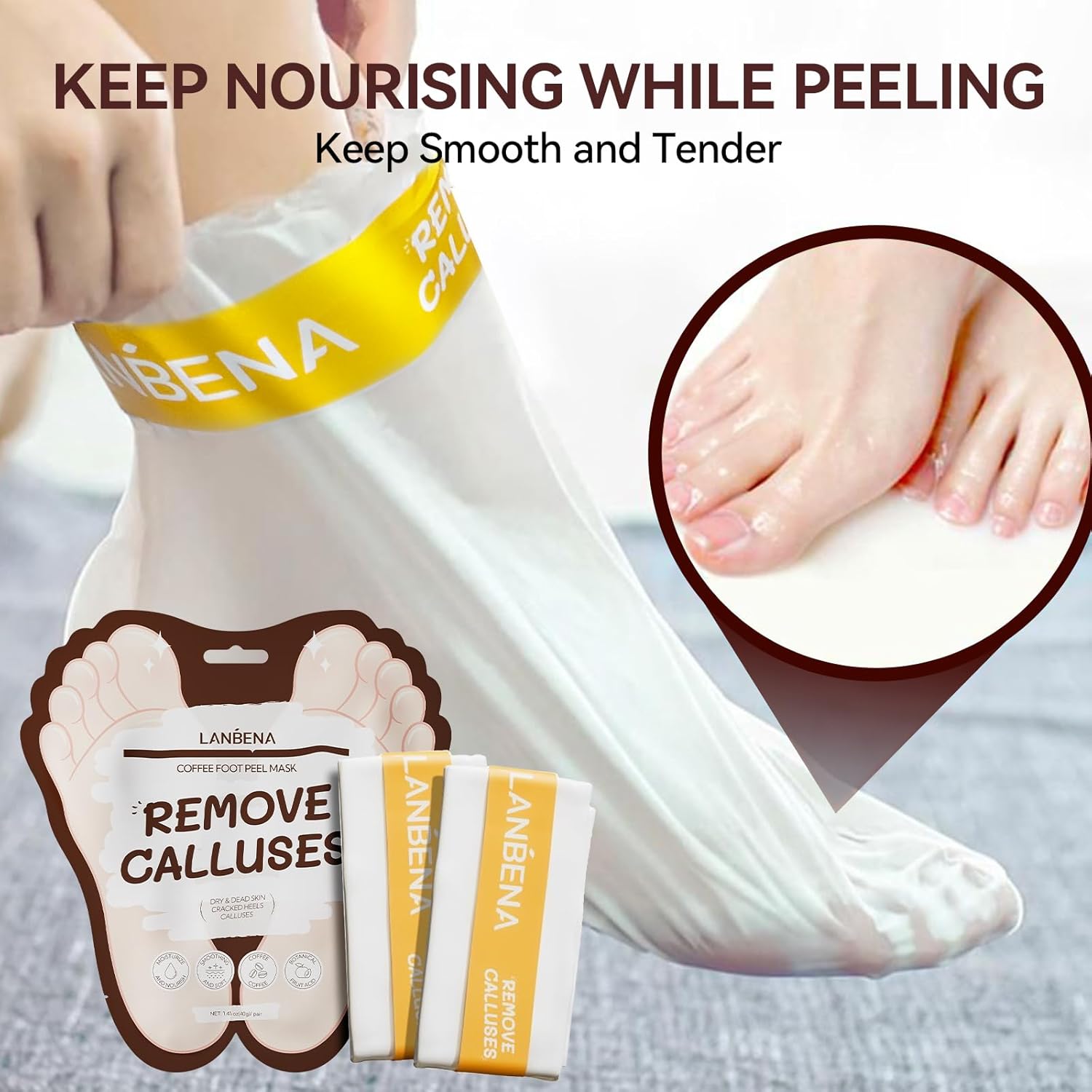 LANBENA Coffee Foot Peel Mask – Exfoliating Sock Mask for Dry, Callused Feet, Softening & Hydrating - Maskory