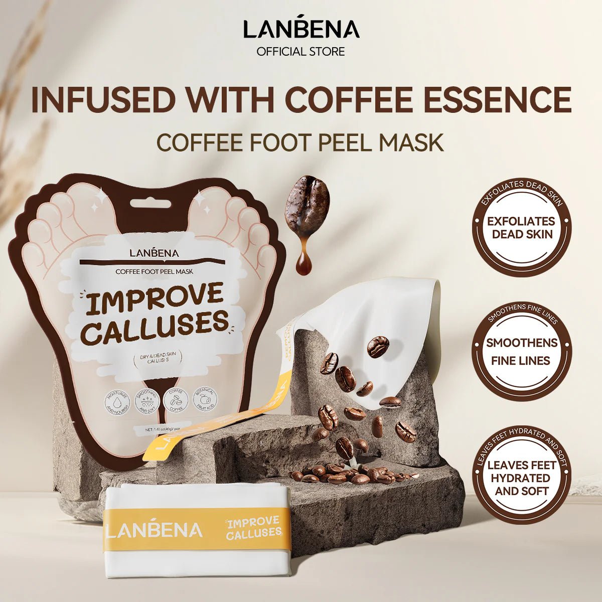 LANBENA Coffee Foot Peel Mask – Exfoliating Sock Mask for Dry, Callused Feet, Softening & Hydrating - Maskory
