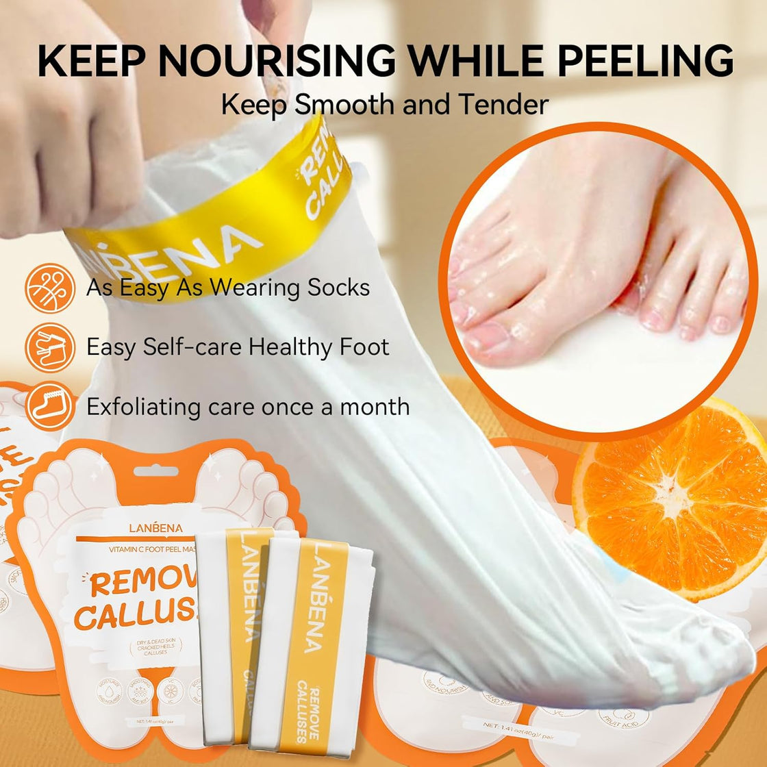 LANBENA Vitamin C Foot Peel Mask – Gentle Exfoliation & Brightening for Smooth, Soft Feet - Maskory