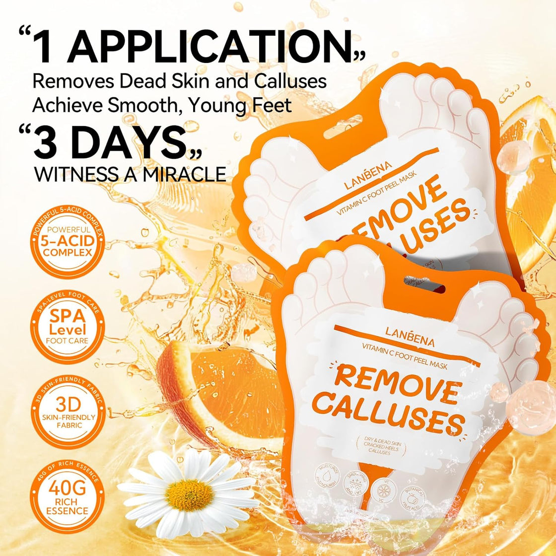 LANBENA Vitamin C Foot Peel Mask – Gentle Exfoliation & Brightening for Smooth, Soft Feet - Maskory