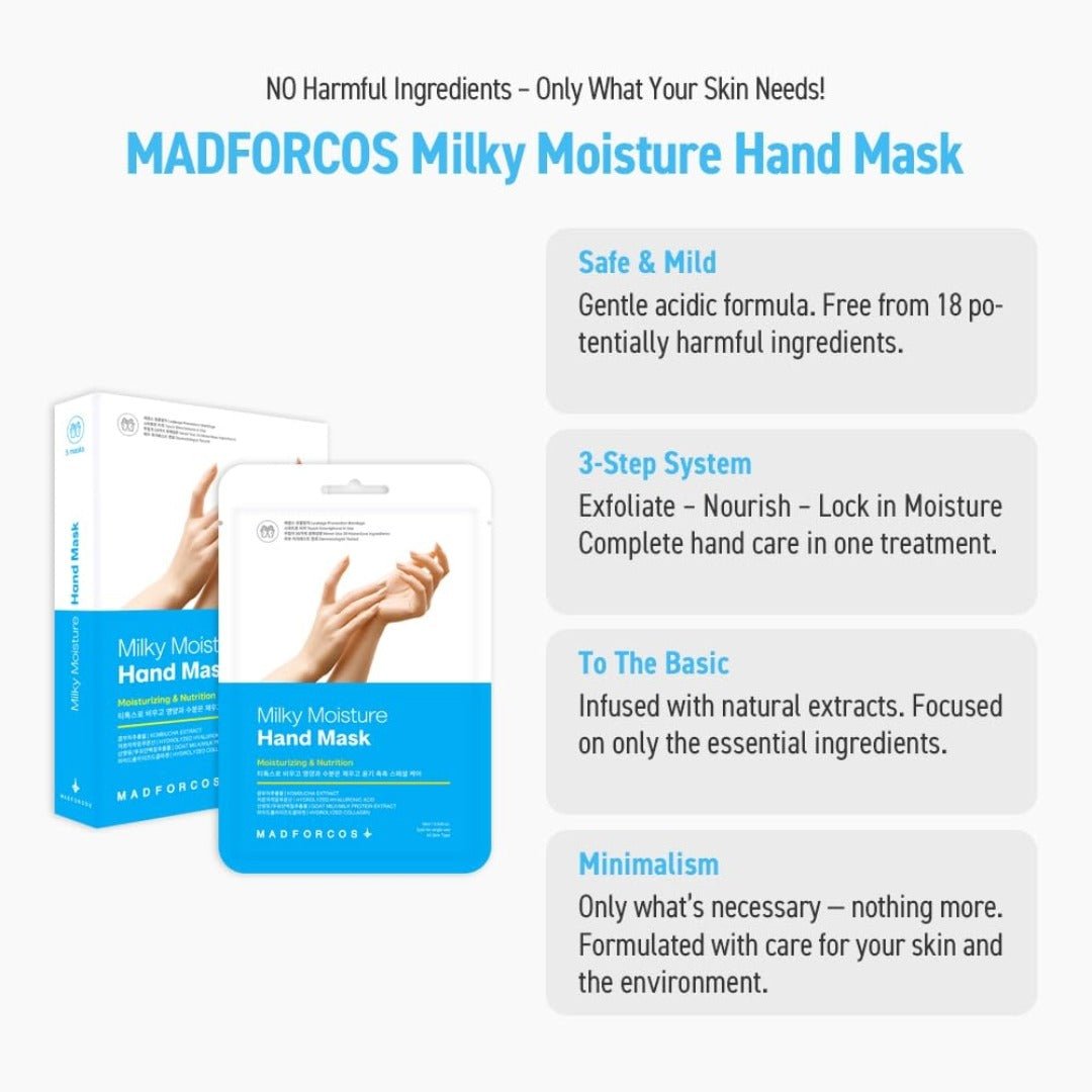 MADFORCOS Milky Moisture Hand Mask – Intensive Hydration & Softening for Dry, Tired Hands - Maskory